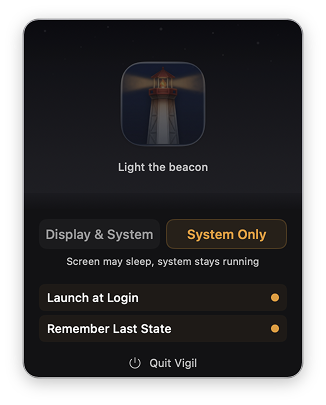 Vigil — inactive state